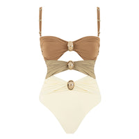 One-piece Swimsuit Women's Round Buckle Decoration Hollow Out Stitching Swimsuit Suit