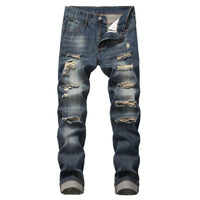 Men's Ripped Straight Slim Fit Non-stretch Jeans