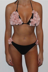 Europe and America sexy beach beach three-dimensional flower hanging neck two-piece bikini