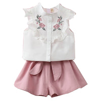 Two Piece Floral Embroidered Jacket With Bow Shorts
