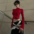 Fashion Tight Long Sleeve Tied Stitching Design Top