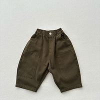 Line Pressing Baggy Pants Washed-out Vintage Patch Cropped Casual Pants