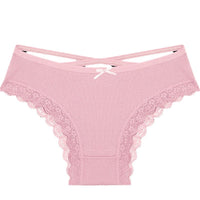 Threaded Cotton Cute Bowknot Low Waist Lace Edge Women's Underwear