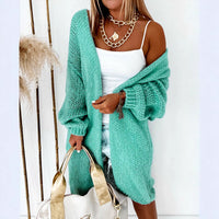 Women's Casual Solid Color And V-neck Long Sleeve Loose Knitted Coat