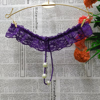 Sexy Lace Women's T-shaped Panties Beads Massage
