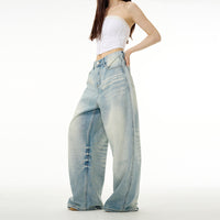 Water Washed Hole Wide Jeans For Men And Women