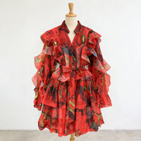 V-neck Ruffled Tie-waist Dress