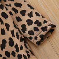 Yarn-dyed Leopard Print Cotton Romper Leather Skirt Zipper Clothes Two Pockets, Two-piece Set