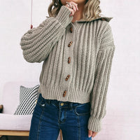 Lapel Long Sleeve Vintage Single-breasted Commute Leisure Thick Sweater