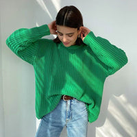 Relaxed-fit Crew-neck Solid-color Long-sleeve Laid-back Style