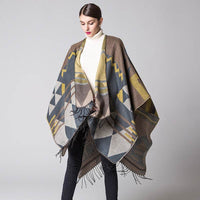 Bohemian tassels Europe and the United States long thickening cashmere autumn and winter national wind travel split shawl cloak