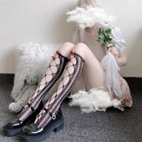Pure Desire Wind Bow Hollow Calf Lace Socks Women