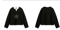 American Retro Fake Two-piece XINGX Patch Sweater