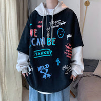 Men's Hooded Sweatshirt Loose Korean Style Fake Two-piece