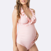 Split pregnant women swimsuit solid color pull-up new