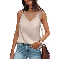 New Solid-color V-neck Camisole Loose-fit T-shirt