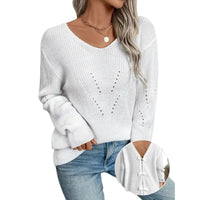 Round Neck Cutout Lace Stitching Bow Back Elegant Sweater