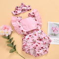 Season Girls' Printed One-piece Romper Headscarf Two-piece Set