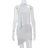 Sexy Stand Collar Off-Shoulder Irregular Top And Elegant Pleated Sheath Skirt Set