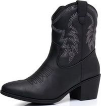 European And American Retro Chunky Heel Side Zip Western Denim Boots