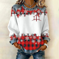 Womens Casual Floral Denim Patchwork Hoodie Top