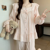 Pajamas Long Sleeve Lace Loungewear Set Suitable For Wearing Outside