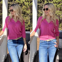 Women's Thin Cape 34 Sleeve Hollow-out Knitted V-neck Cardigan