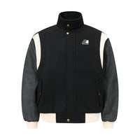 Baseball Uniform Men's Jacket Color Contrast Patchwork PU Leather Sleeve