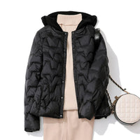 Womens Cropped Knit Beanie And Trendy V-neck Loose Down Jacket