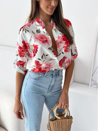 Loose Casual Print Shirt Half Collar Top