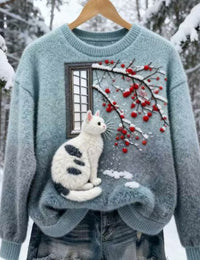 Digital-print Christmas Womens Crew-neck Sweatshirt For Fallwinter