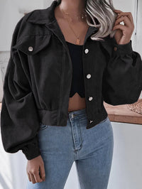 Lantern Sleeve Corduroy Casual Short Jacket