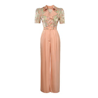 Women's Fashionable Suit Lapel Print Jumpsuit