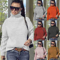 Loose Cable-knit Solid Color Turtleneck Sweater For Women