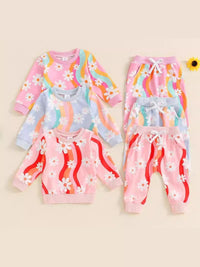 Girls' Fashion Colorful Flora Sweatshirt Lace-up Sweatpants Suit
