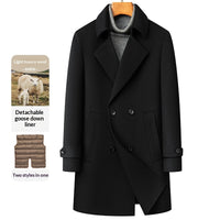 Arrival Long Double-Faced Wool Coat With Detachable Goose Down Lining And Double-Breasted Design