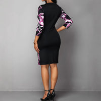 Fashionable Crew-Neck High-Waist Long-Sleeve Professional Sheath Dress