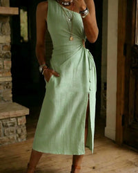 Casual Loose-fitting Cotton Sleeveless Split Dress