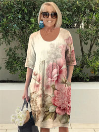 Floral Art Casual Mid-Length Pocket Dress
