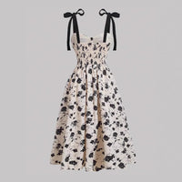 Elegant Lace-Up Shoulder With Floral Print Waist-Cinching Design Vacation-Ready Chic Casual Slip Dress