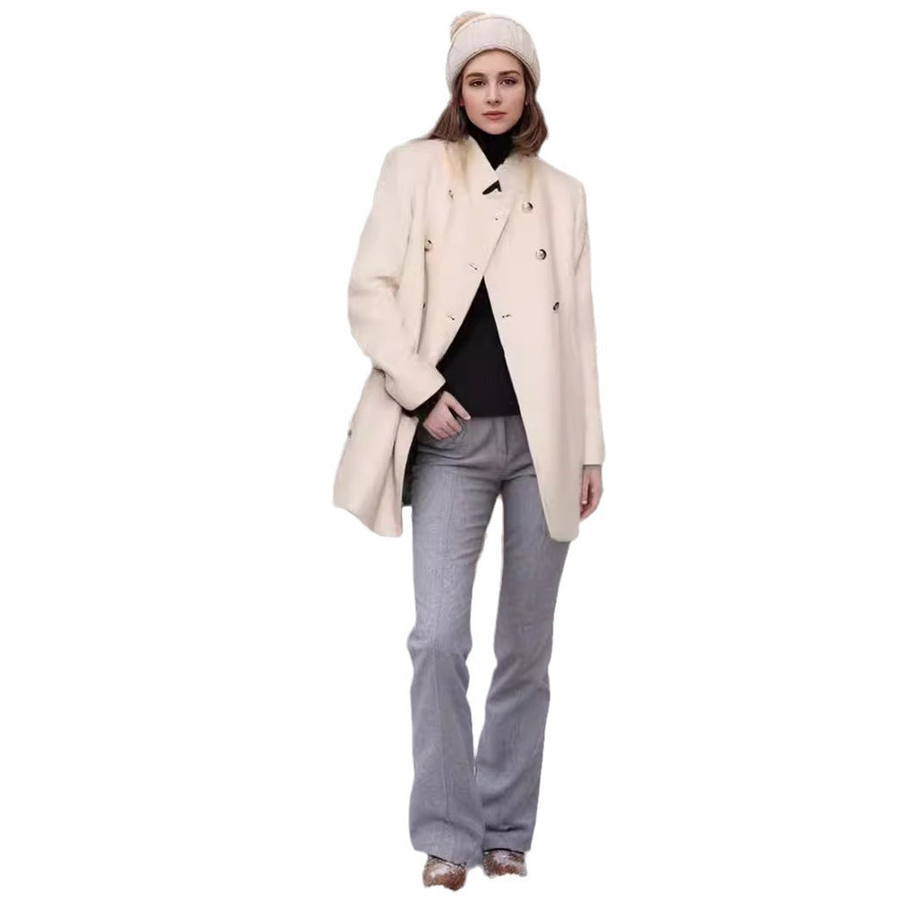 Solid Color Slim Women Woolen Coat Outerwear