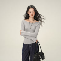 Pure Desire Oblique Angle Shoulder Soft Knit Sweater Base Shirt
