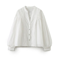 New Temperament V-neck Long Sleeve Satin Tie-dyed Pleated Irregular Shirt Women