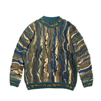 Heavy Industry Bitter Gourd Pattern Jacquard Three-dimensional Wave Retro Pullover Sweater Men