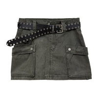 Summer Workwear Low Waist Skirt Women's Pocket Skirt