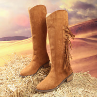 Women's Pointed-Toe Low-Heel Comfortable All-Match Plus-Size Thigh-High Fringe Boots