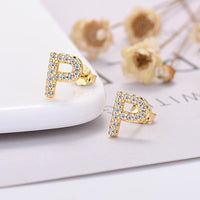 26-letter Zircon Earrings  Uppercase Letters