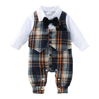 Baby Boy Gentleman Jumpsuit Spring And Autumn Fashion Plaid Fake Vest