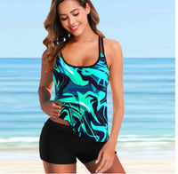 Plus Size Split Bikini Printed Two Pieces