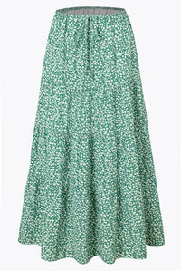 High-waisted Elastic-waist Tie-closure Loose-fit Patchwork Skirt
